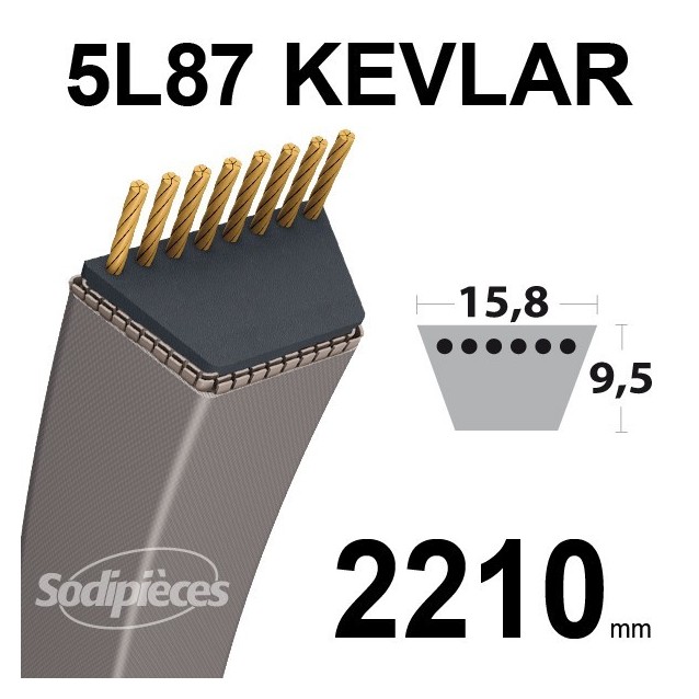 Courroie 5L87 Kevlar Trapézoïdale. 15,8 mm x 2210 mm.