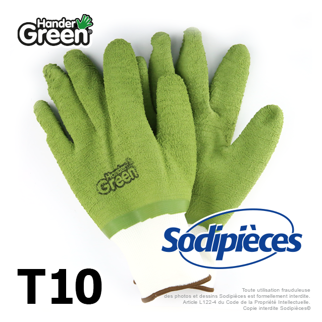 Gants crinkle Handergreen. Blanc/vert. Taille 10