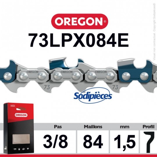 Chaîne Oregon pour tronçonneuse 3/8 1,5 mm. 72 maillons. Gouge profil carré