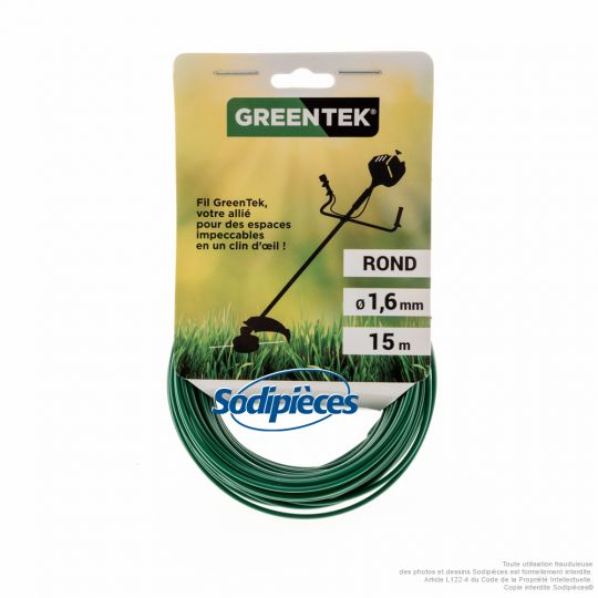 Fil débroussailleuse rond. 1.6 mm x 15 m. Greentek