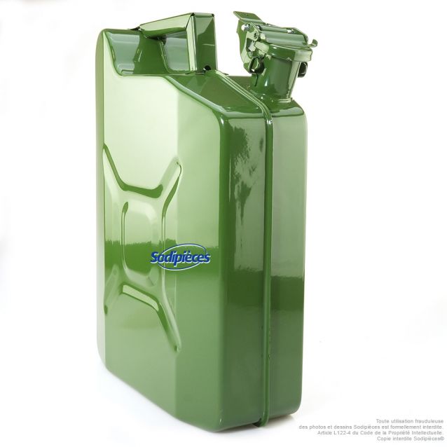 Bidon en métal. Jerrican vert armé. 10 litres