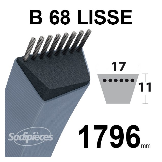 Courroie tondeuse B68 Trapézoïdale 13 mm x 1796 mm.